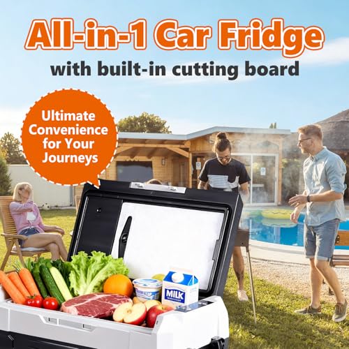 Image of OLIXIS Portable Car Refrigerator, 53QT Dual-Zone Electric Cooler for Vehicles with Wheels & Cutting Board, -4℉-68℉ Freezer Smart Control via Bluetooth, Battery Protection, 12 /24V DC & 100-240V AC