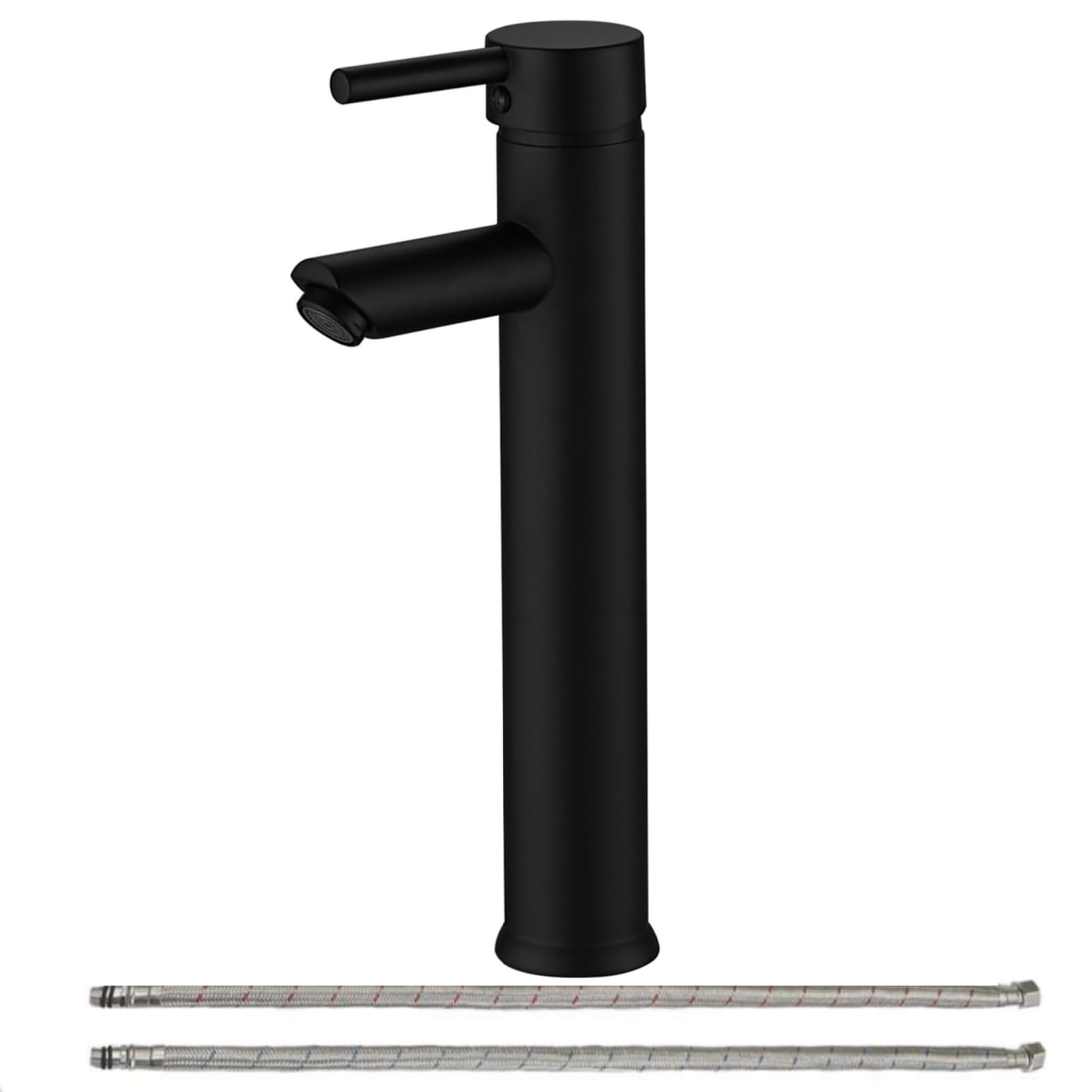 Matte Black Vessel Bathroom Faucet, Bathroom Sink Faucet, Modern Tall Body Single Handle One Hole Bathroom Faucets, Aerator Spout Lavatory Vanity Basin Tap with Supply Line, Brass