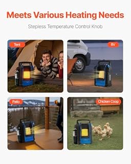 VEVOR Propane Propane Heater, 9000BTU Forced Radiant Space with Stepless Temp Settings & Tip-over Protection, Portable Garage/Shop Heater for Sports, Boating, RVs,Indoor/Outdoor