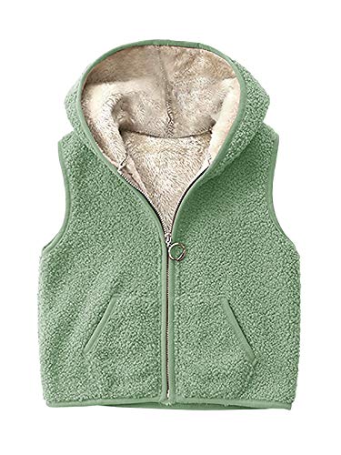 Meilidress Girls Boys Sherpa Fleece Hoodies Vest Jacket Zipper Warm Sleeveless Fall Winter Outwear (Green, 7-8 Years)