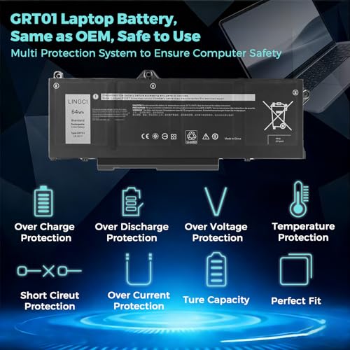 Image of GRT01 Battery Replacement for Dell Latitude 5421 5431 5521 5531 Precision 3470 3561 3571 3581 3591 Mobile Workstation Alienware m17 R5 AMD Gaming 00P3TJ 0P3TJ 0R05P0 05RGW 64Wh 15.2V