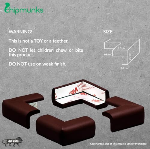Image of Chipmunks Baby Proofing Corner Guard for Kids Safety, Minimal Wrinkle, Zero Damage to Furniture Upon Installation, Made in India (40g /mt Dense, 4 pcs, L- Shape, Brown)