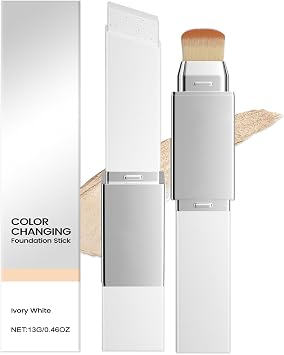 Chartming Color Changing Foundation Stick with Brush Head, Cover Cream V White Korean Foundation Stick With Volufiline, Full Coverage Concealer for All Skin Types, Make Up Gift Ivory White