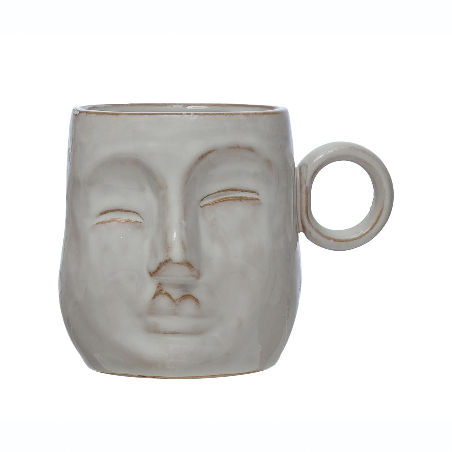 Bloomingville Stoneware Face Mug, Reactive Glaze, Cream Color