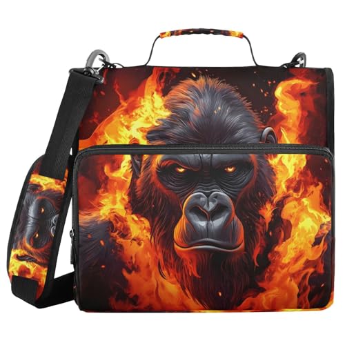 Image of 3 Ring Zipper Binder with Shoulder Strap Fierce Gorilla King Kong 1.5 inch Binders Keeper Large Capacity Multi Pockets for School Office Supplies