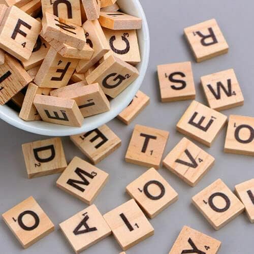 Glamified , glam 100 WOODEN SCRABBLE TILES BLACK LETTERS & NUMBERS FOR CRAFTS ART WOOD UK SELLER