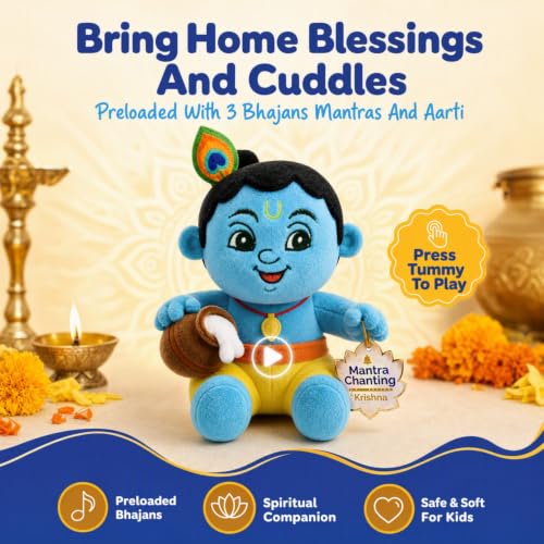 Image of Kidsmate Krishna Musical Soft Toy for Kids & Babies | Chanting Plush Baby Toy with 3 Preloaded Bhajans, Mantras & Aarti | Lord Krishna Soft Toy | Best Birthday Gift for Kids (Medium - 28 Cm)