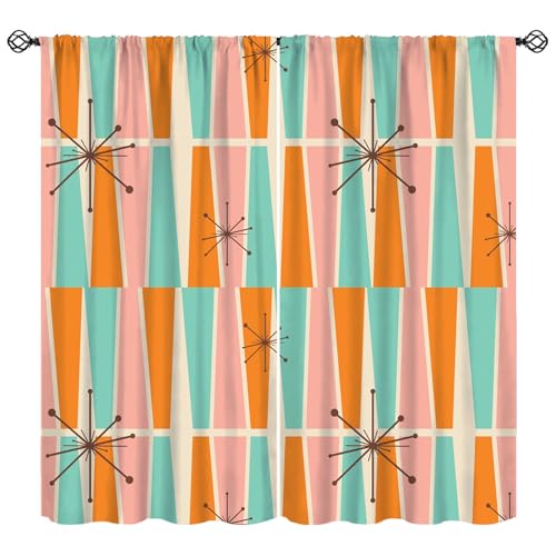 KANEPE Retro 50s Curtains, Vintage Mid Century Modern Pattern Atomic