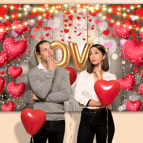 Image of Valentine's Day Backdrop, 7x5FT Red Heart Party Decor