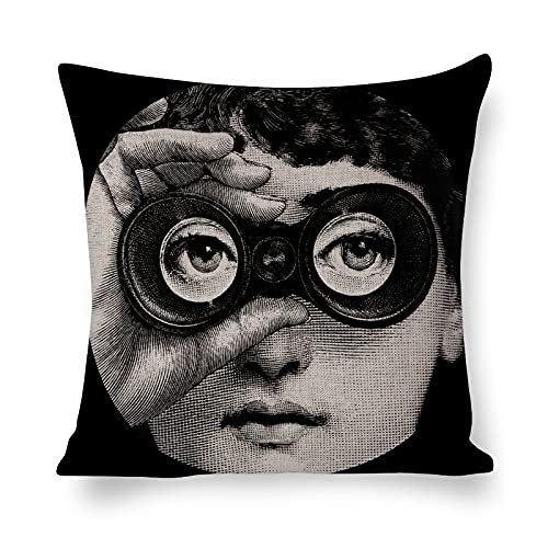 ROTOOY Lina Cavalieri - Funda de almohada de lino y algodón, funda de cojín decorativa cuadrada con ojo personalizado, solo incluye funda de almohada, 45 x 45 cm (A11) Cover