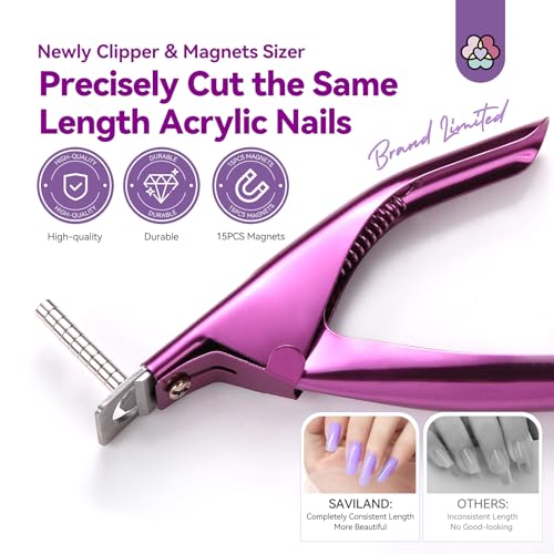 Image of SAVILAND Rose Gold Acrylic Nail Cutters with 15PCS Magnetic Sizer Trimmer | Features sharp trimmer for false tips and acrylic nails. Professional manicure tech tools for salon and DIY home use.