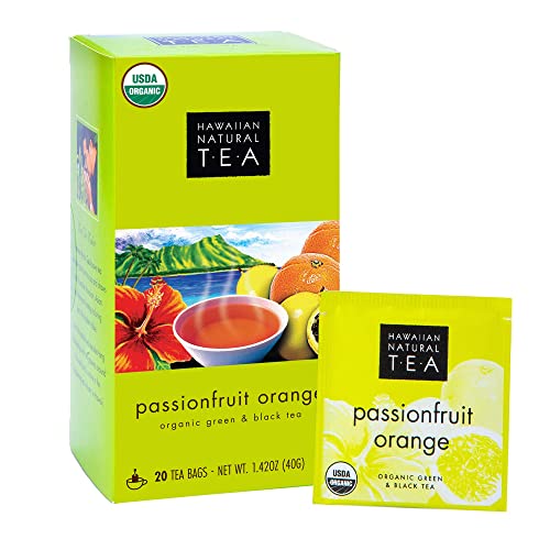 Image of Hawaiian Natural Passion Fruit Orange Organic Tea, Green & Black - 20 Bags | Tropical fruit flavored tea blend; perfect daily cup and thoughtful gift