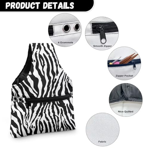 Image of KUIFORTI Knitting Yarn Bag Zebra Print Yarn Bags for Crocheting on The Go Black Crochet Storage Bag for Women Girls at Home Travel Yarn Tote for Crochet Accessories, Knitting Needles, Small Size