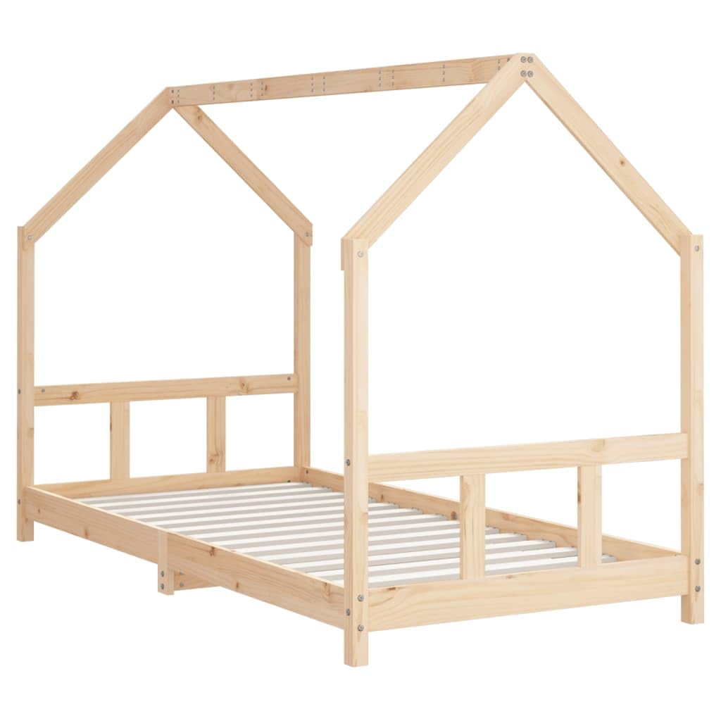 Kinderbett aus massivem Kiefernholz 90 x 190 cm, Lattenrost Design, mit Rahmen für Bettvorhänge, für Kleinkinderzimmer, ab 4 Jahren, Holzschutz