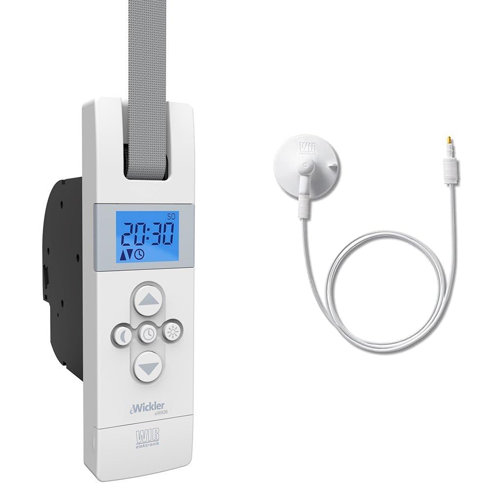 WIR elektronik, eWickler Comfort, eW820, Elektrischer Gurtwickler, Display, für 23mm Gurtband, Unterputz, Zugkraft bis 50kg & Sonnen- /Dämmerungssensor eSo371 1 m, weiß, 1 Meter