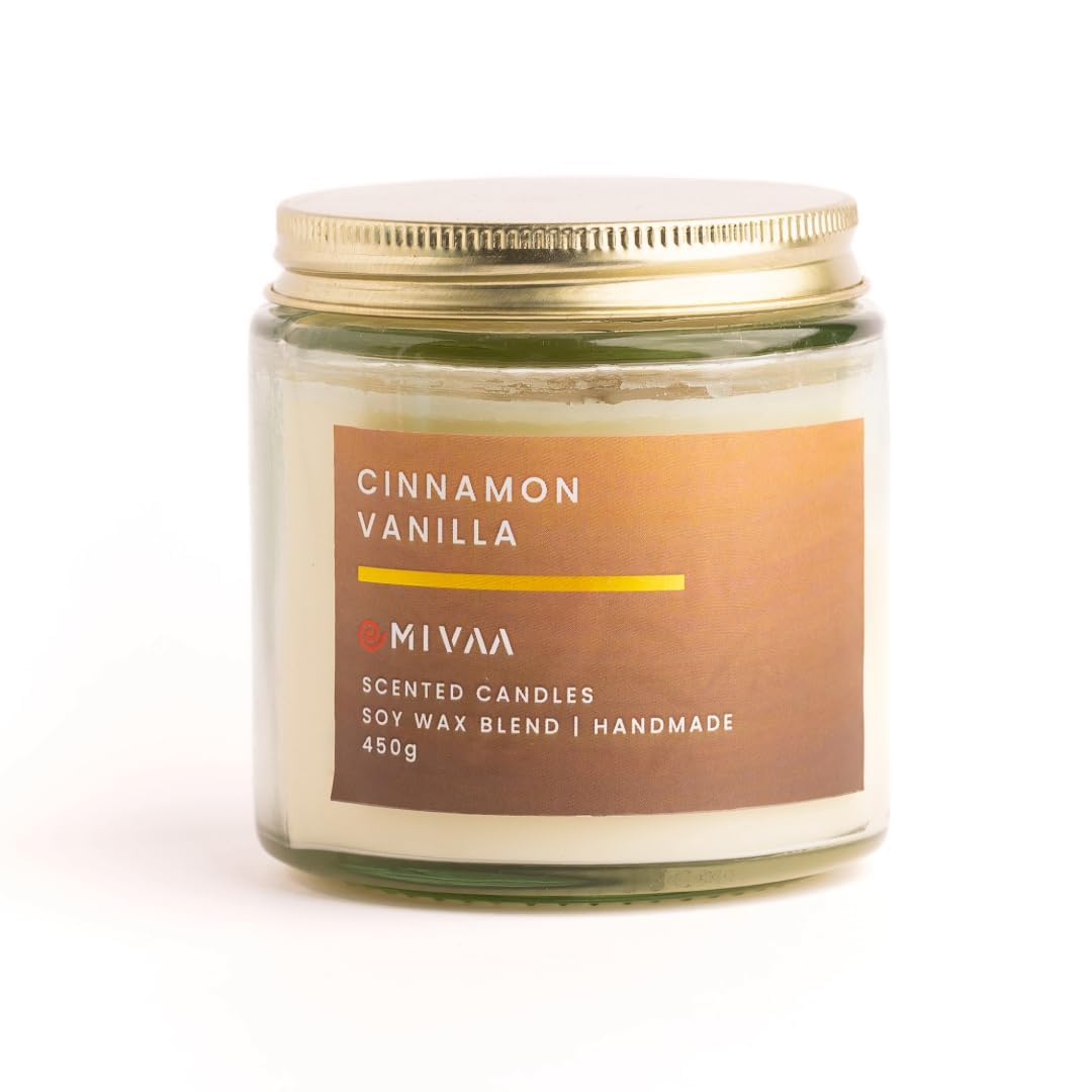 Cinnamon Vanilla Scented Candle -Warm & Cozy, Natural Soy Wax, Long-Lasting Aromatherapy, Stress Relief, Home Decor, Gift Set, Decorative Jar, 450g
