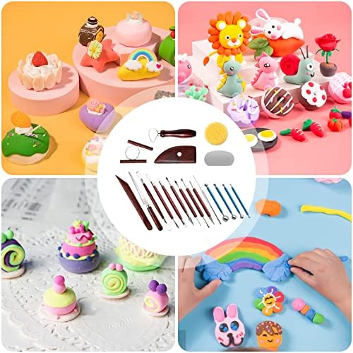 19Pcs Pottery Clay Sculpting Tools, Polymer Clay Tools Kit Pottery Clay Modelling Tools Portable Double Sided Pottery Tools Wood Carving Tools Handmade Tools for Kids Beginners and Craft Lovers 4 51zuCOr5RUL. AC