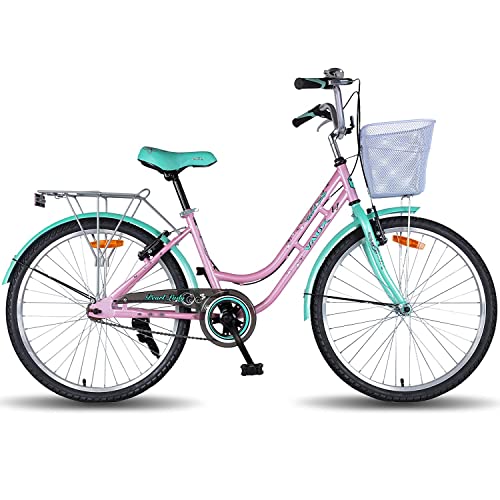 Image of Vaux Pearl Lady Cycles for Womens| Specially Designed for Only Ladies and Young Girls| It is Vibrant and Elegant Bicycle That Will Undoubtedly Provide Calm and Comfort While Riding (16T, Green-Pink)