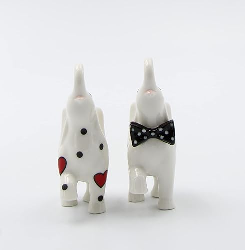 Miniatura 3 de Juego de salero y pimentero de porcelana fina, para amantes alegres, pareja de San Valentín, elefante, 4-1/4 pulgadas de alto