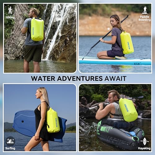 MARCHWAY Floating Waterproof Dry Bag Backpack 5L/10L/20L/30L/40L, Roll Top Sack Keeps Gear Dry for Kayaking, Rafting, Boating, Swimming, Camping, Hiking, Beach, Fishing (Bright Yellow, 10L)