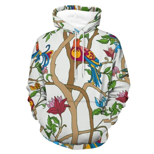Hoodie oiseau et arbre pour homme et femme pull manche longue S