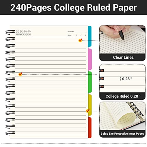 Eusoar Hardcover Spiral Notebook, 6 Pack A5 5.5"X 8.3", 5 Subject Notebook, 120 Sheets/ 240 Pages, Premium Thick 100Gsm, Large Journal Notebooks With Dividers For School Office Note Taking Gift #TOP2