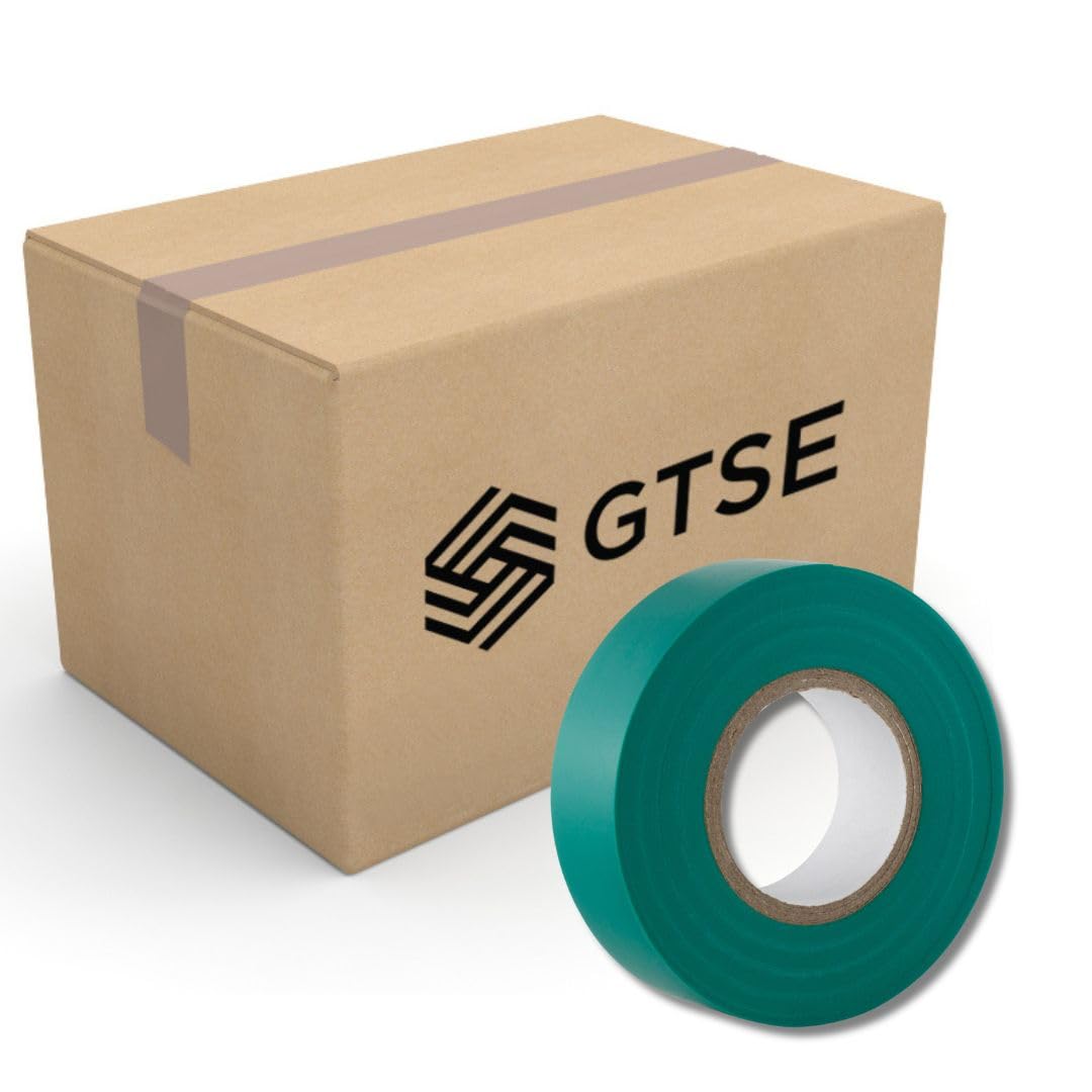 GTSE Green Electrical Tape, 19mm x 20m, Bulk Box of 50 Rolls, Strong Self-Adhesive PVC Insulation Tape for Insulating, Repairing and Protecting Electrical