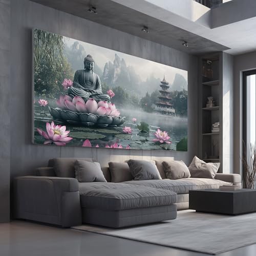 Impresiones sobre lienzo Zen Buda grandes cuadro moderno para salón asiático loto decoración de pared para salón paisaje espiritual dormitorio sin marco 70 x 140 cm
