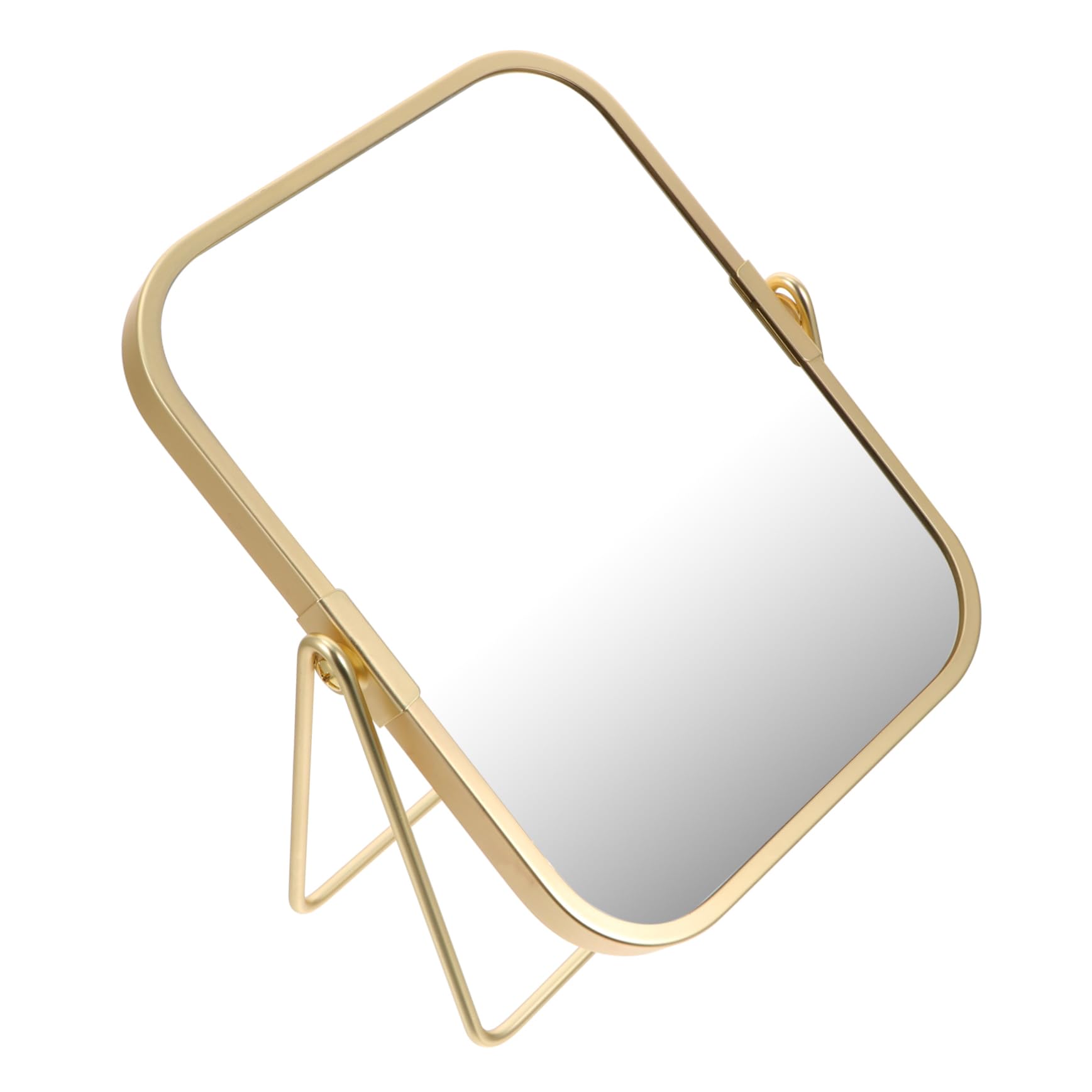 Miroir de maquillage en métal doré avec double face et style épuré