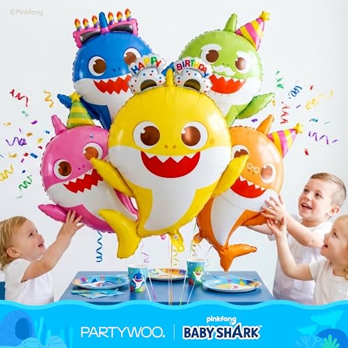Image of PartyWoo Baby Shark Family Foil Balloons 13pcs Baby Shark Family Blue Round Star Mylar Helium Balloons for Boys and Girls Birthday Decorations Under the Sea Ocean Kids Birthday Party Decorations