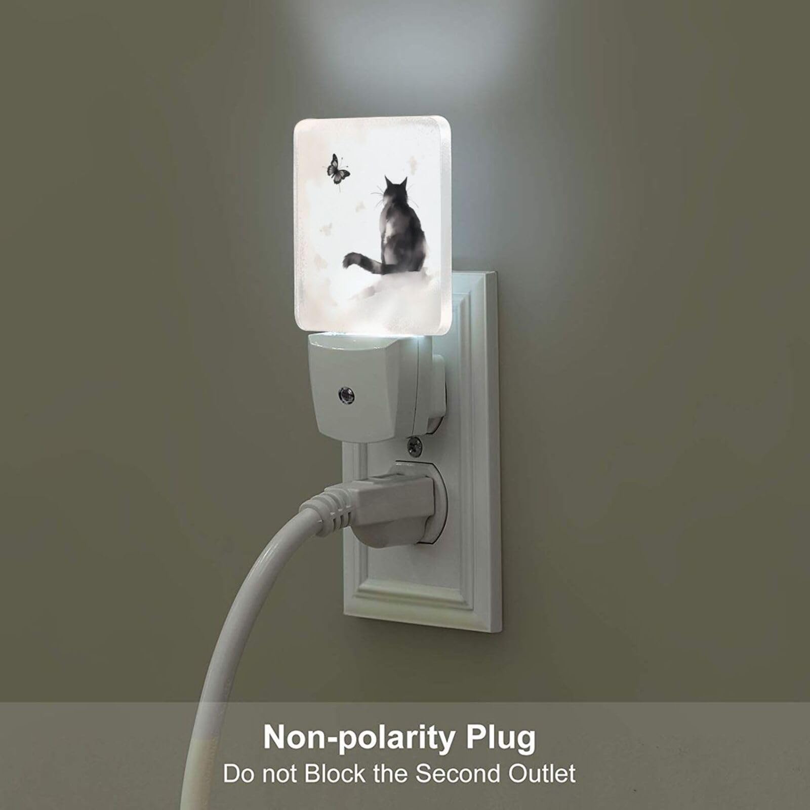 Aieefun Set of 2 Led Night Lights Black Cat Butterfly Vintage Painting Auto Dusk-to-Dawn Sensor Night Lamp Plug-in — view 5