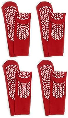 Secure Step Double-Sided Tread Non Slip Safety Socks – 4 Pair, X-Large, Red