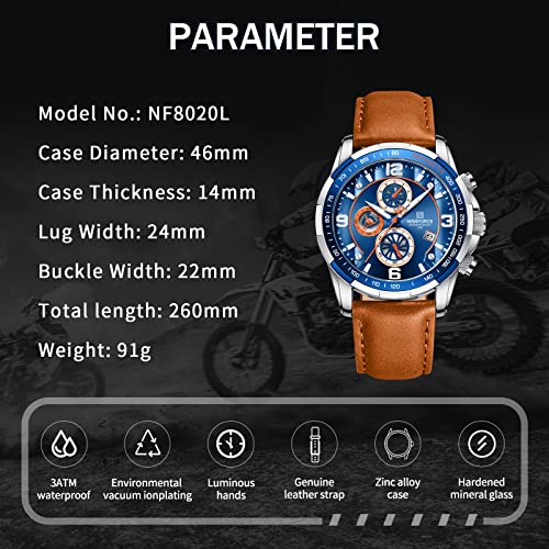 Image of NAVIFORCE Sport Watches for Men Analog Quartz Chronograph Leather Strap Wrist Watch
