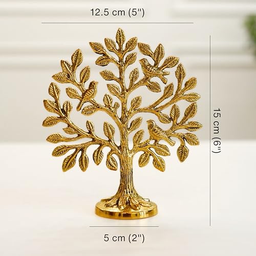 Image of BEHOMA Brass (5.9 inch) Kalpvriksh Tree with Birds Set - Set of 3 | Kalpavriksha Tree of Life Showpiece for Table Decor | kalpvriksha Vastu & Fengshui Decor, Home & Puja Temple Ornament,