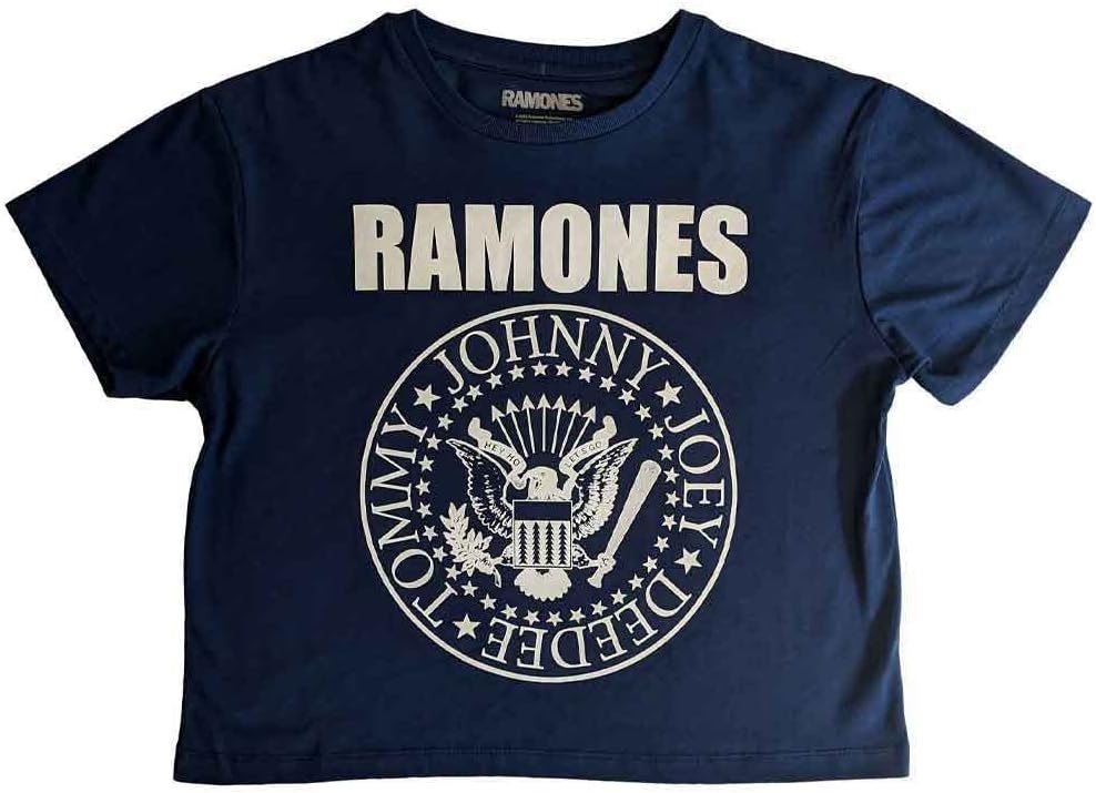 ROCK OFFRamones Crop Top T Shirt Presidential Seal Band Logo Official Womens Denim