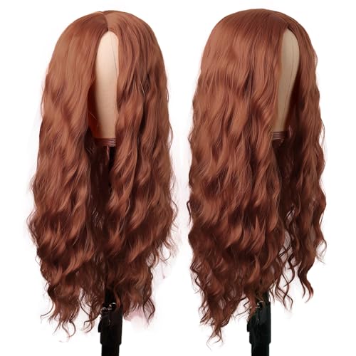 Image of MapofBeauty 28 Inch /70 cm Long Wavy Middle Part with No Bangs Synthetic Fiber Curly Fashion Women Party Cosplay Wig (Ginger Orange)