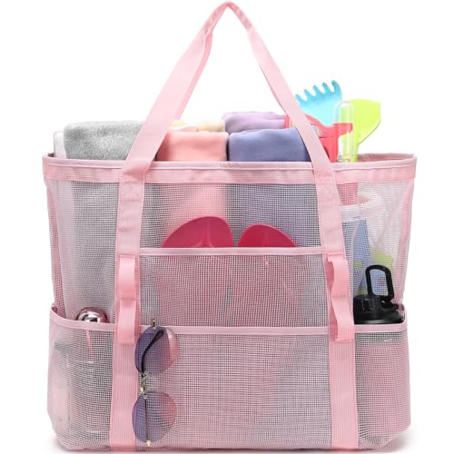 Image of Fammart Large Mesh Beach Bag for Women, Oversized Beach tote Swim Pool Bag