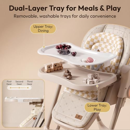 Image of StarAndDaisy 2-in-1 Baby High Chair for Boy & Girl with Automatic Swing Cradle, Foldable Feeding Chair, Removable Dining Tray, Adjustable Backrest & Footrest for Infants & Toddler-Beige