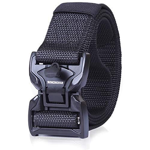 Winchester Tactical Belt, Military Utility Nylon Web Heavy Duty Work Belt, Quick Release Magnetic Buckle, Foxtrot Black, M