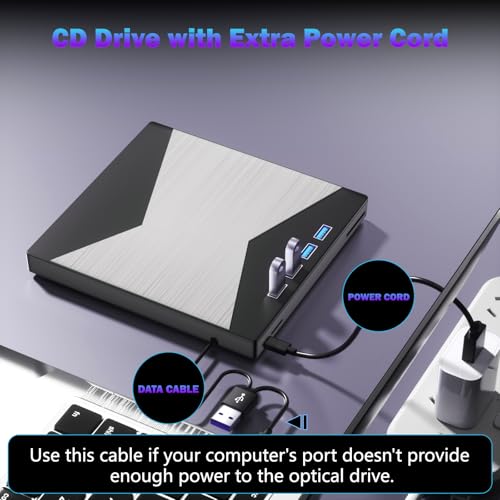 Image of Wbacon External CD /DVD Drive for Laptop, USB 3.0 & 4 USB Ports CD Drive