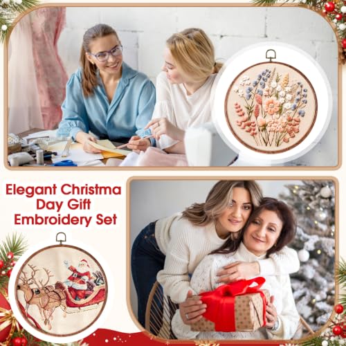 Image of Burbell 3 Pcs 8.7 Inch Pcs Spring Round Embroidery Hoops Frame Circle Rubber Hoops Ring Display Cross Stitch Ornament Imitated Wood Frame Kits for Christmas in July Craft Sewing DIY Hanging Gifts