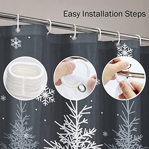 Emvency Decorative Shower Curtain Gray Winter Christmas Trees On Grey White Snowflake 72"X72" Waterproof Bathroom Shower Curtain Set With Hooks #TOP4
