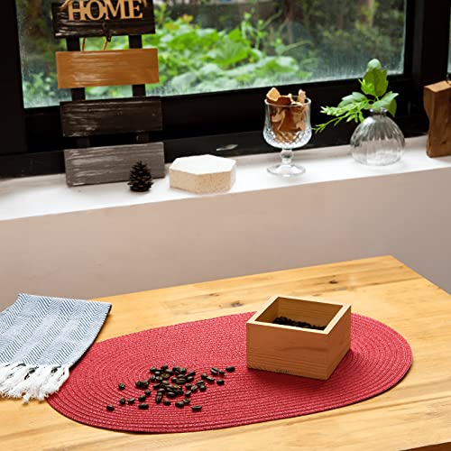 Round Braided Placemats 12X18 Inch Round Table Mats For Dining Tables Natural Woven Heat Resistant Place Mats Set Of 6(Oval Red) #TOP4