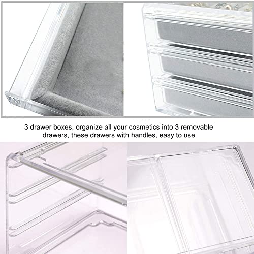 KKcare 3 Gaveta de acrílico transparente para maquiagem caixa de armazenamento de mesa forro de velu
