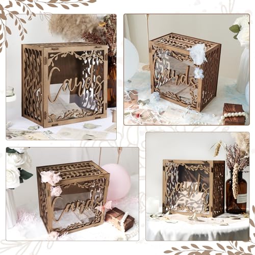 Image of OurWarm Wedding Card Box for Reception, Wooden Gift Box Card Holder with Acrylic Window, Vintage Envelope Money Box for Rustic Wedding Graduation Party Birthday Baby Shower Decorations
