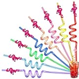 YOUYIKE Pajitas Reutilizables Niños, 8 Piezas Flamencos Pajitas, Pajitas Fiesta En Espiral, Pajitas Plástico Reutilizables Para ArtíCulos Fiesta Cumpleaños Infantiles Niños Decoraciones De La Mesa