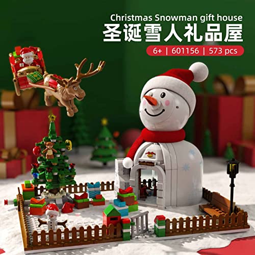 Weihnachtsserie Schneemannhaus Bausteine Modell,Kreative Weihnachtsdeko Drehbare Spielzeug,573 Teile Klemmbausteine DIY… – Bild 3