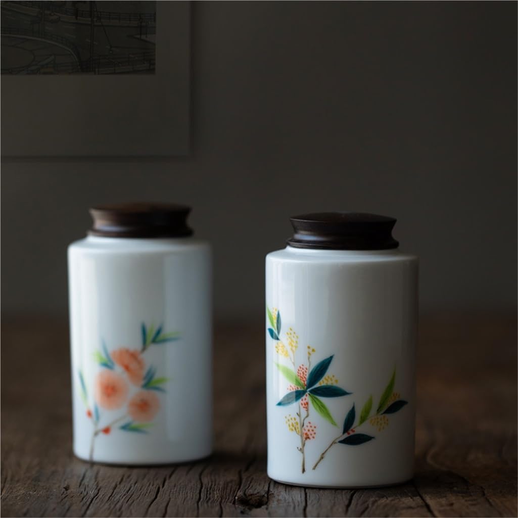SONGCHAO Sugar Jar Bulk Tea Storage Tank Empty Tank Small Portable White Porcelain Hand-Painted Ebony Lid Storage Tank Sealed Small Tank Tea Canister (Color : C)