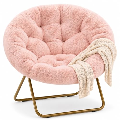 Simple Deluxe Comfy Chairs for Bedroom Faux Fur Saucer Chair for Adults Oversized Comfy Soft Saucer Chair Padded Lazy Chair for Living Room Dorm Rooms Pink