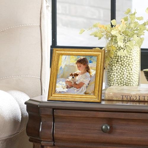 Image of upsimples 5x5 Picture Frame, Vintage Frames Decor, 1Pack Gold | Fit 4x4 and 5 x 5 Square Photo, Wall or Tabletop Display, Antique-style Decoration, Rustic Farmhouse Decor, For Weddings